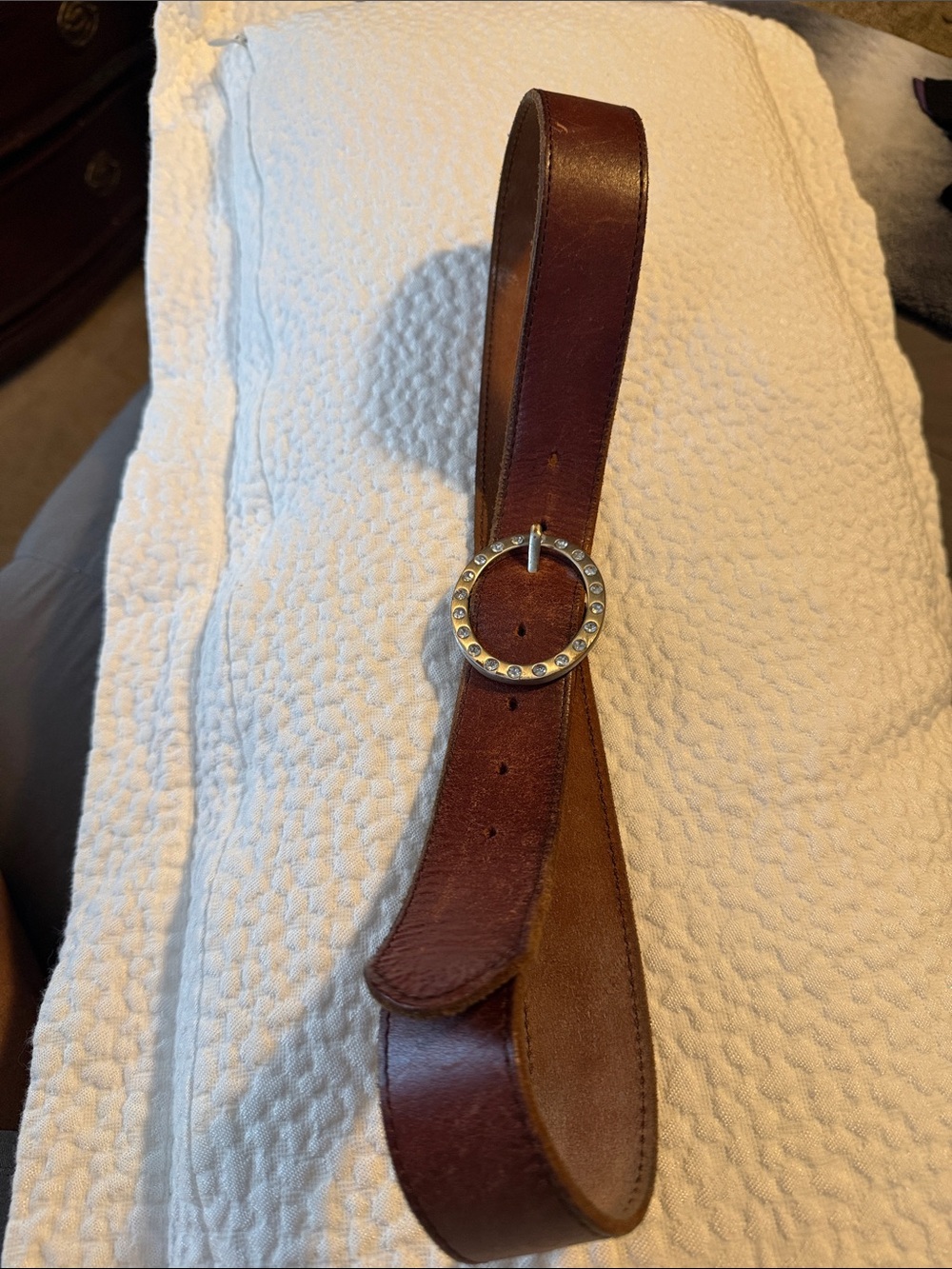 American Eagle Outfitters Brown Leather Belt with Studded Round Buckle